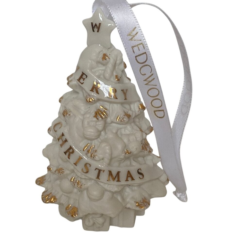 Wedgwood 4" White‎ Gold Pine Cone Christmas Tree Ornament Ceramic 2002